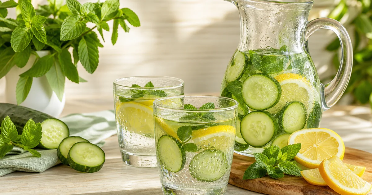 Glas Wasser und eine Karaffe als Symbol für die tägliche Trinkmenge